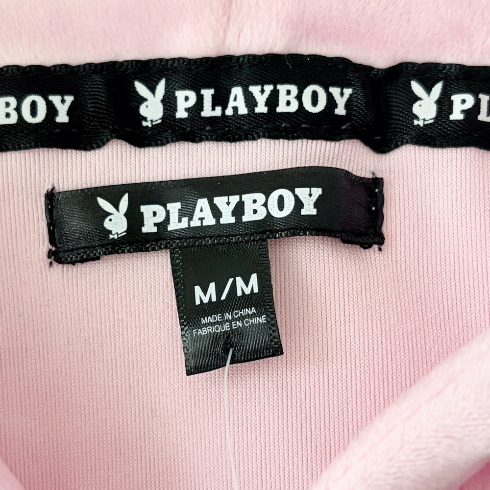 Playboy, Zip Up, Hoodie, Pink, Rhinestone, Velour, Loungewear, Size M, NEW - Picture 15 of 16